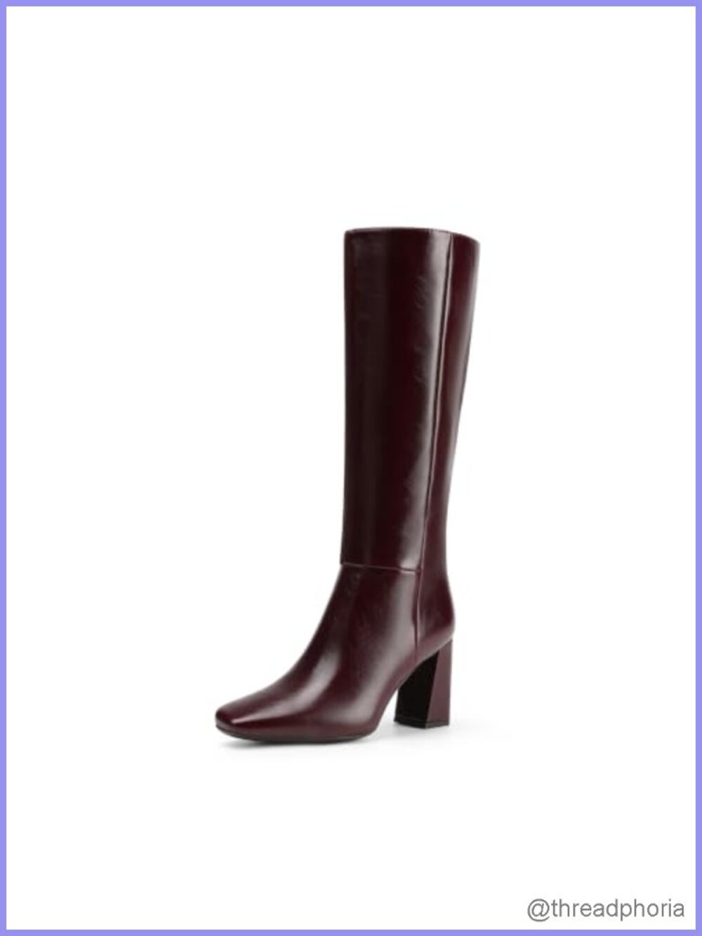 Knee High Square Toe Boots Block Heel Faux Leather Side Zipper